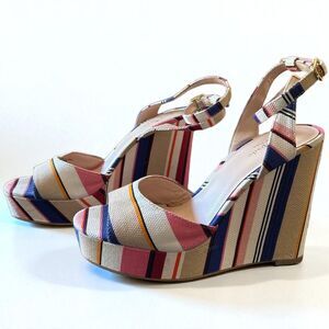 Kate Spade Dellie Berber Stripe Wedge Sandals 8 M Platform Heels Espadrille
